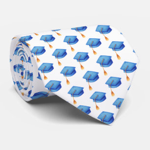 White Blue Graduation Cap Patterned Graduate Tie