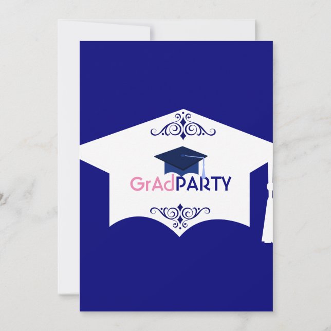 White & Blue Graduation Hat Grad Party Invitation (Back)