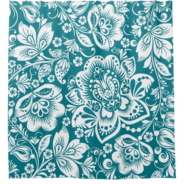White & Blue-Green Baroque Floral Pattern (Front)