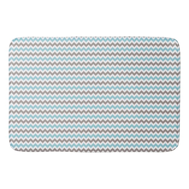 White, Blue, Grey Chevron Large Bath Mat (Front)