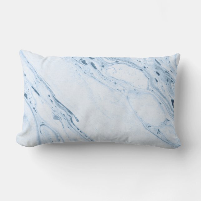 White & Blue-Grey Marble Print Lumbar Pillow (Front)