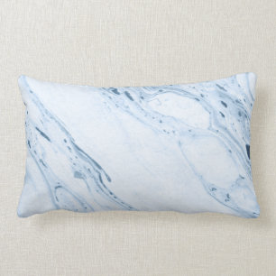 White & Blue-Grey Marble Print Lumbar Pillow