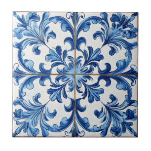 White Blue Italian Tile Pattern