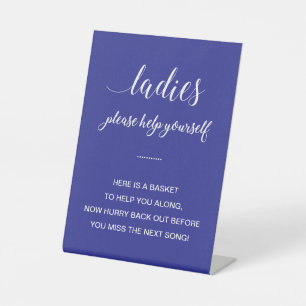 White Blue Ladies Bathroom Basket Items Wedding Pedestal Sign