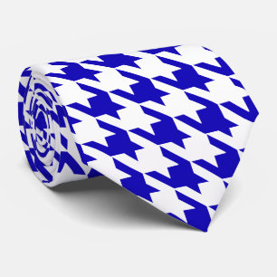 White Blue Large Houndstooth Check Tie