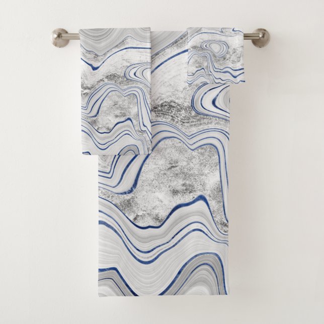 WHITE BLUE LAVA MARBLE BATHROOM TOWEL SET (Insitu)
