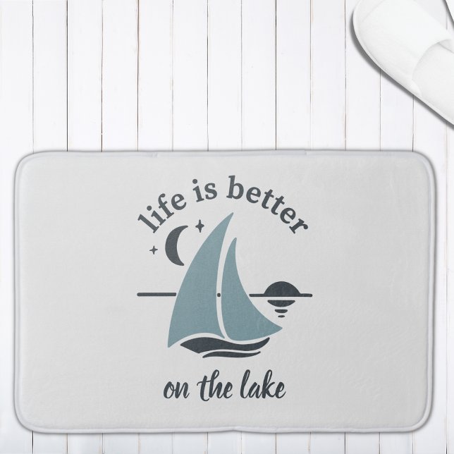 White Blue Life Is Better On The Lake Bath Mat (Creator Uploaded)