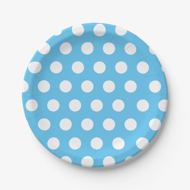 White & Blue Medium Sized Polka Dot Chic Paper Plate (Front)