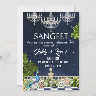 White & Blue Minimal Sangeet wedding Invitation