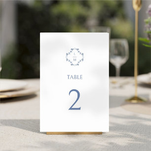 White + Blue Modern Floral Wedding  Table Number