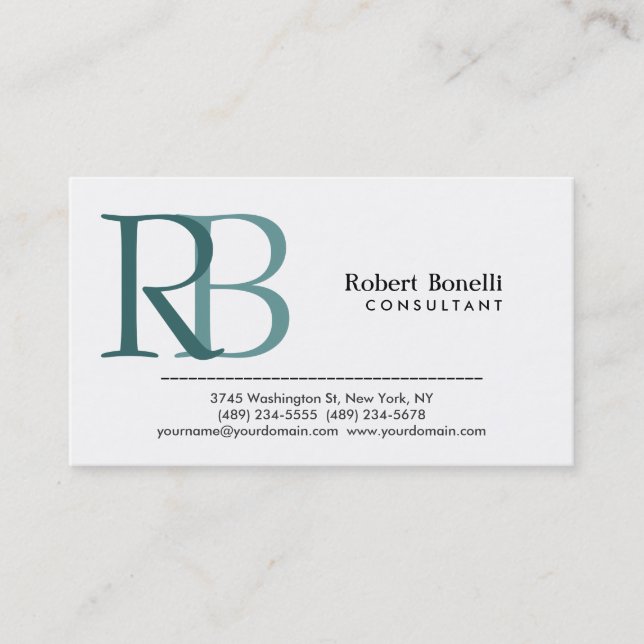 White Blue Modern Monogram Business Card (Front)