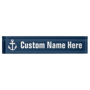 White/Blue Nautical Anchor Symbol Nameplate