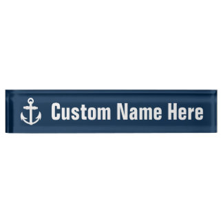 White/Blue Nautical Anchor Symbol Nameplate