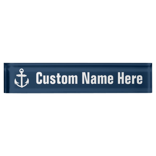 White/Blue Nautical Anchor Symbol Nameplate (Front)