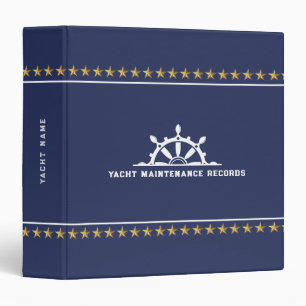 White & Blue Nautical Boat Wheel Gold Stars Binder
