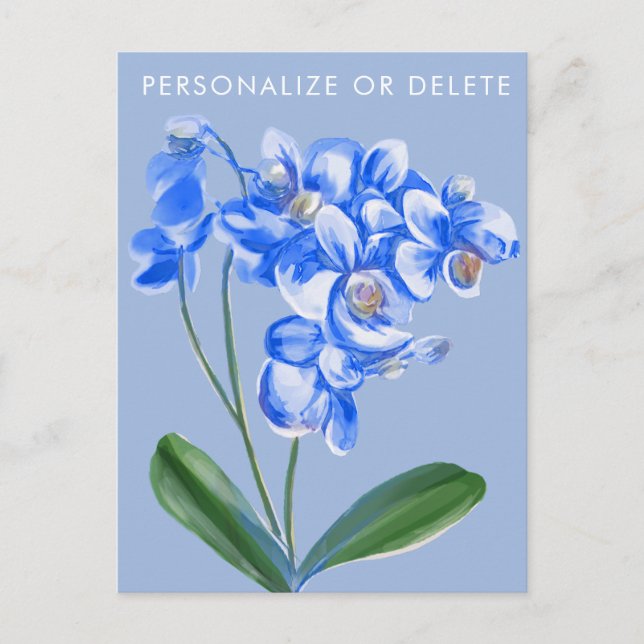 White & Blue Orchid Watercolor Floral Personalized Postcard (Front)