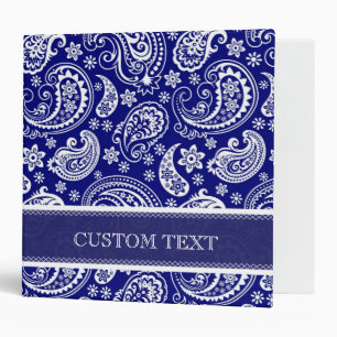 White & Blue Ornate Retro Paisley Pattern Design Binder