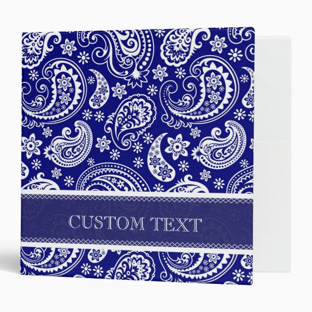White & Blue Ornate Retro Paisley Pattern Design Binder (Front/Inside)