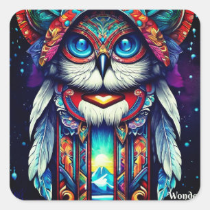 White blue owl square sticker