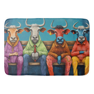 White Blue Ox Cow Farm Dressed up Bath Mat