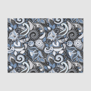 White & Blue Paisley Print Elegant Birthday Party Tissue Paper