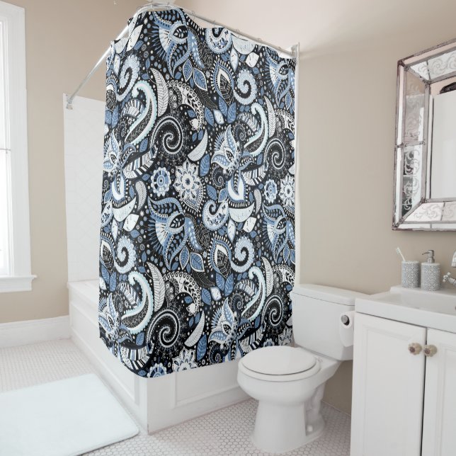 White & Blue Paisley Print Pattern (In Situ)