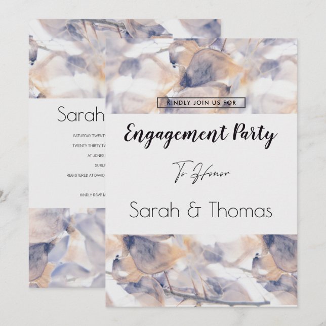WHITE & BLUE PATELE FLORAL ELEGANT ENGAGEMENT INVITATION (Front/Back)