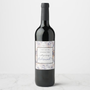 WHITE & BLUE PATELES FLORAL ELEGANT BRIDESMAID WINE LABEL