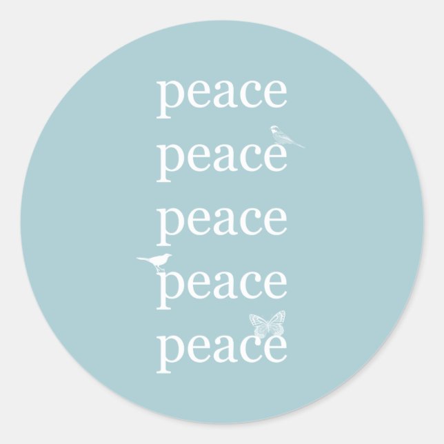 White Blue Peace inspirational Birds Butterfly Classic Round Sticker (Front)