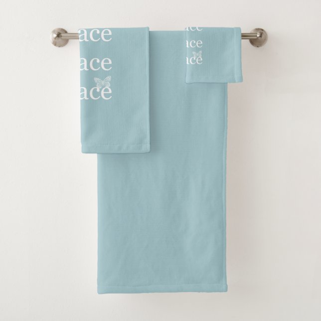 White Blue Peace inspirational quote birds   Bath Towel Set (Insitu)