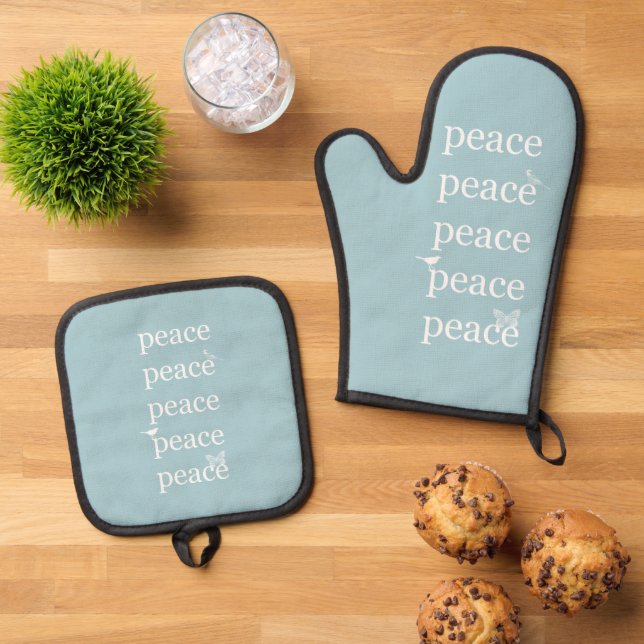 White Blue Peace inspirational quote birds   Oven Mitt & Pot Holder Set (Top Down)
