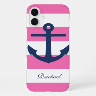 White Blue & Pink Anchors Aweigh iPhone 16 Plus Case
