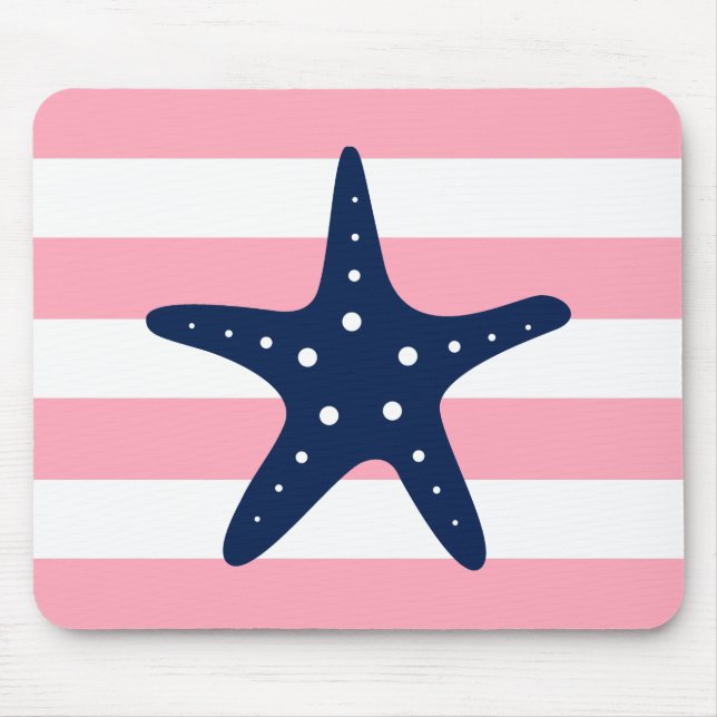 White Blue Pink Stripes Starfish Mouse Pad (Front)