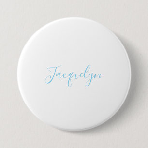 White Blue Plain Elegant Modern Calligraphy Name 3 Inch Round Button