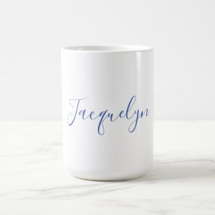 White Blue Plain Elegant Modern Calligraphy Name Coffee Mug