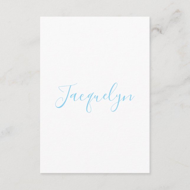 White Blue Plain Elegant Modern Calligraphy Name Enclosure Card (Front)