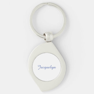White Blue Plain Elegant Modern Calligraphy Name Keychain