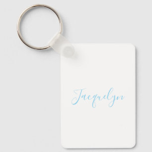 White Blue Plain Elegant Modern Calligraphy Name Keychain