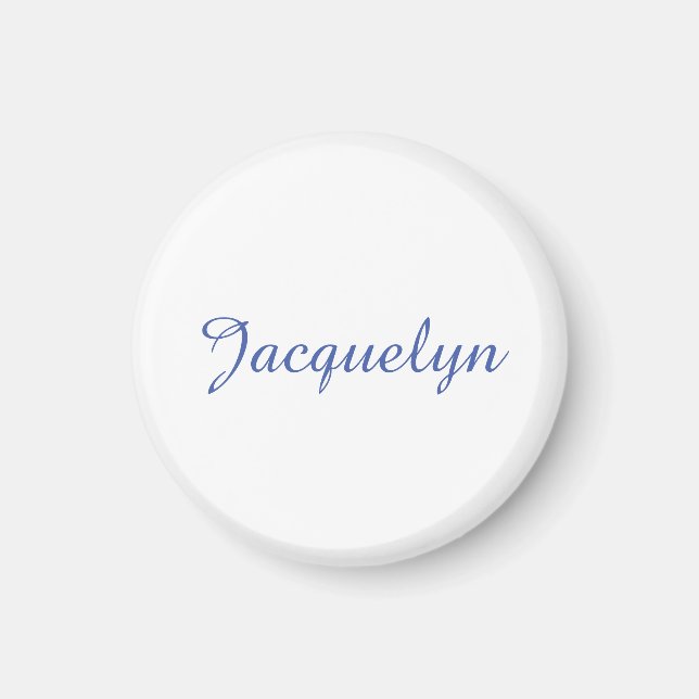 White Blue Plain Elegant Modern Calligraphy Name Magnet (Front)