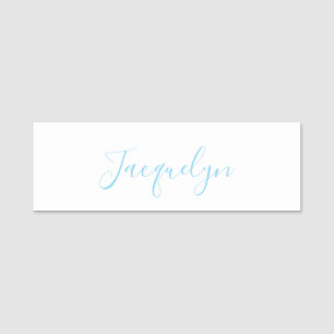 White Blue Plain Elegant Modern Calligraphy Name Name Tag