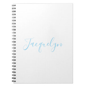 White Blue Plain Elegant Modern Calligraphy Name Notebook