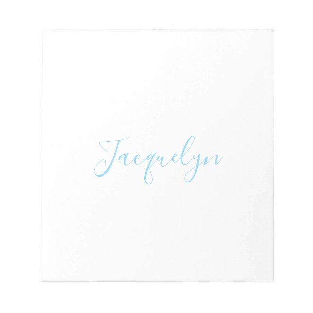 White Blue Plain Elegant Modern Calligraphy Name Notepad (Front)