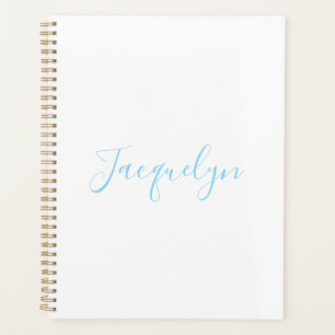 White Blue Plain Elegant Modern Calligraphy Name Planner