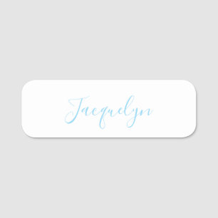 White Blue Plain Elegant Modern Calligraphy Name Tag