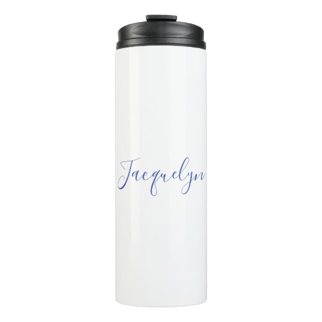 White Blue Plain Elegant Modern Calligraphy Name Thermal Tumbler (Front)