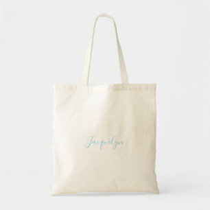 White Blue Plain Elegant Modern Calligraphy Name Tote Bag