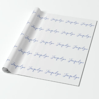 White Blue Plain Elegant Modern Calligraphy Name Wrapping Paper
