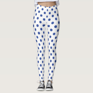 White Blue Polka Dot Pattern Leggings