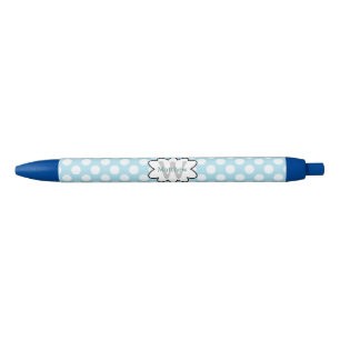 White Blue Polka Dots Black Ink Pen