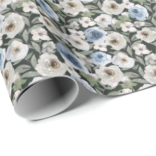 White Blue Roses Wrapping Paper